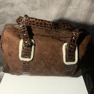 Bath and Body Works Large Duffel Bag Brown Faux Suede Croc Leather Travel Tote